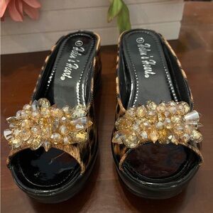 Helen’s Heart Leopard Print Flats with Embellished Detail